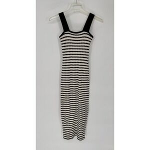 Fitted Black & White Stripe Long Midi Dress Size Small Women's
